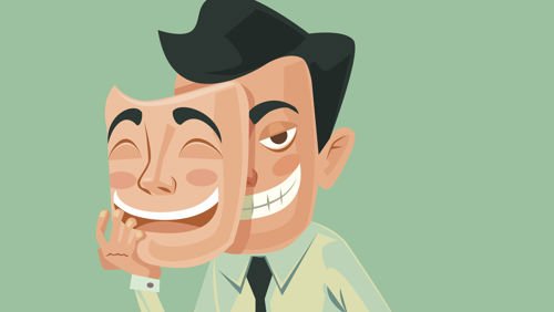 illustratie pesten op het werk man met twee gezichten  illustratie pesten op het werk man met twee gezichten