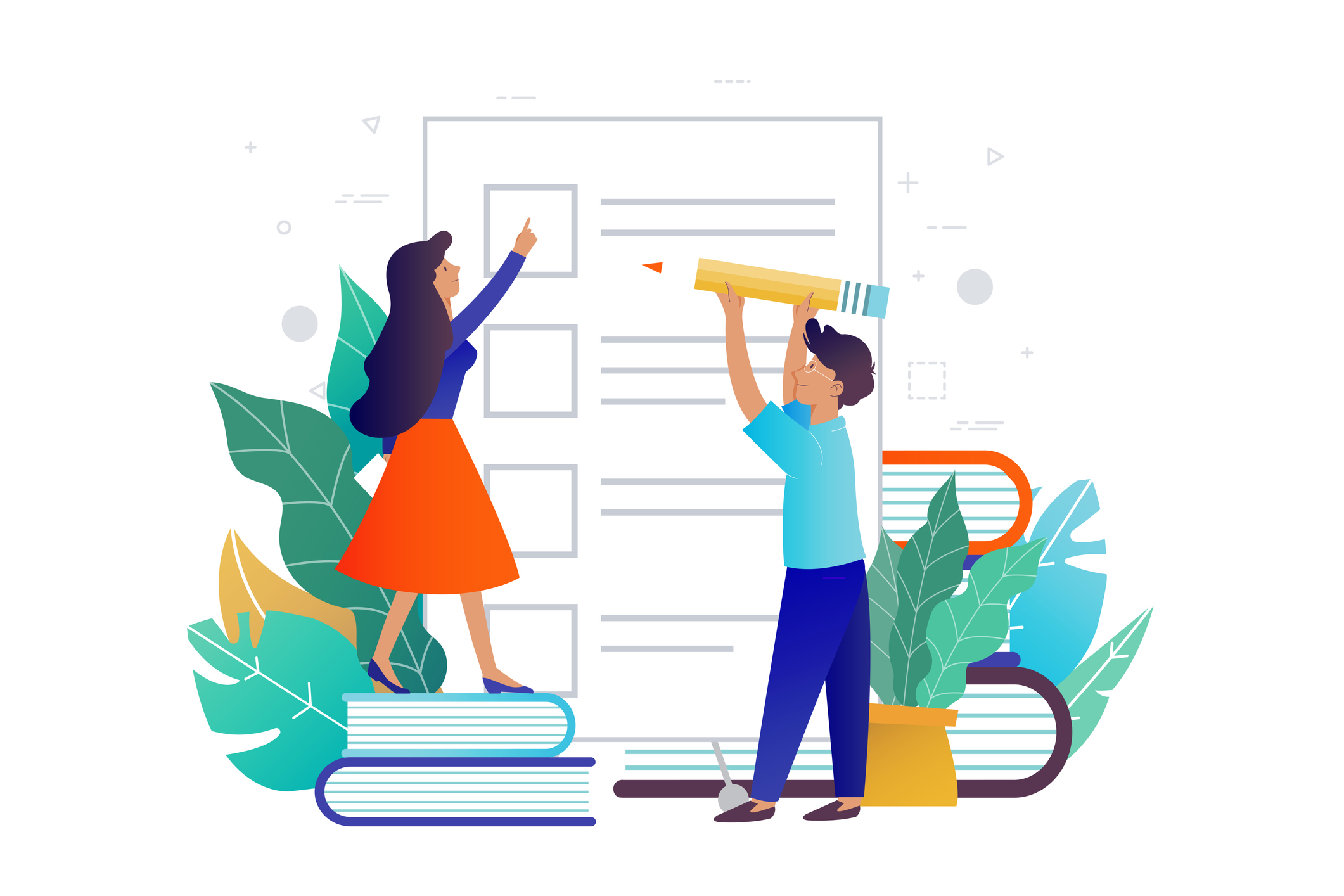 Jongenen meisje werken aan grote to do list